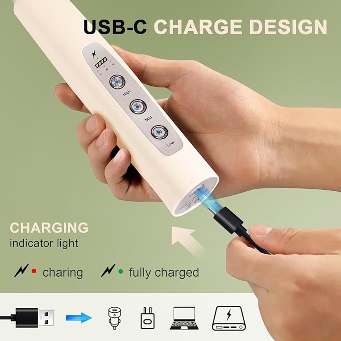 YUSWKO Beige Handheld Milk Frother Wand with Stand for Coffee, Rechargeable Electric Whisk with 3 Heads 3 Speeds Drink Mixer Coffee Frother For Latte, Cappuccino, Hot Chocolate, Egg