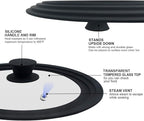 Universal Lid for Pots, Pans and Skillets Fits 7", 8" and 9" Diameter Cookware - Walfos Tempered Glass Pan Lid with Heat Resistant Silicone Rim, Multi-purpose BPA Free Pot Lids, Dishwasher-Safe, Black