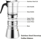 Geesta Premium Crystal Glass-Top Stovetop Espresso Moka Pot - 4/6/ 9 Cups Stainless Steel Coffee Maker- 360ml/12.7oz/9 cup (espresso cup=40ml)
