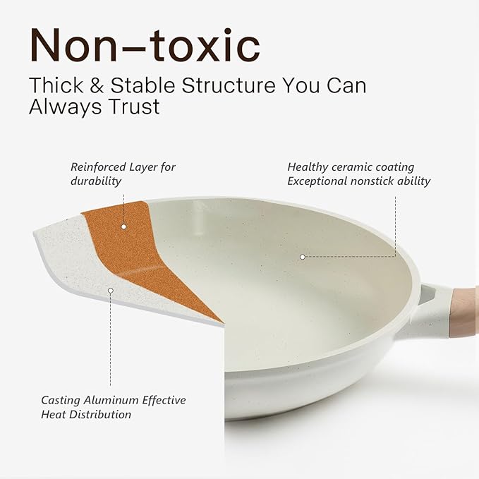 Pots and Pans Set Non Stick Non-Toxic 22 Pcs Ceramic Cookware Sets Nonstick Kitchen Pot&Pan With Lid Cream White Granite Induction Compatible with Glass Lids Crepe Frying Pan PFOA/PFOS-Free