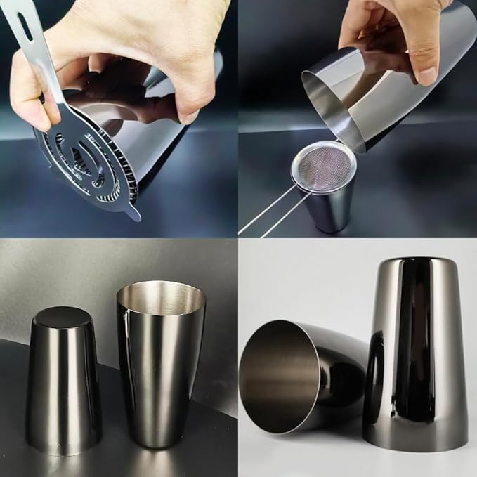 22-Piece Cocktail Shaker Set, 25/20oz Bartender Kit, Bartending Stainless Steel Bar Tools Sets for Drink Mixing, Boston Cocktail Shakers with Stand Recipes Booklet (Black-25-20oz)