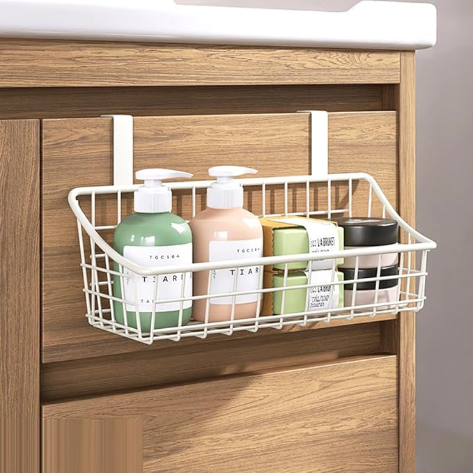 LeleCAT Over Cabinet Door Basket with hook Grid Storage Basket, Kitchen Storage Organizer,Over Cabinet Door Organizer,Hanging it behind a door or on a railing, Small, BLack,2 Pack