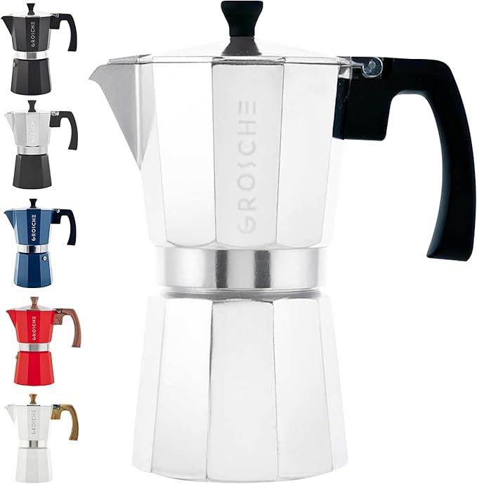 GROSCHE Milano Moka Pot | 9 Espresso Cup - 15.2 oz | Stovetop Espresso Percolator & Coffee Maker – Portable, Ideal for Home and Camping