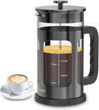 French Press Coffee Maker, French Press 304 Stainless Steel with 4 Filter, Heat Resistant Durable, Easy to Clean, Borosilicate Glass Coffee Press, 100% BPA Free Glass Teapot, 21 ounce, Dark Pewter