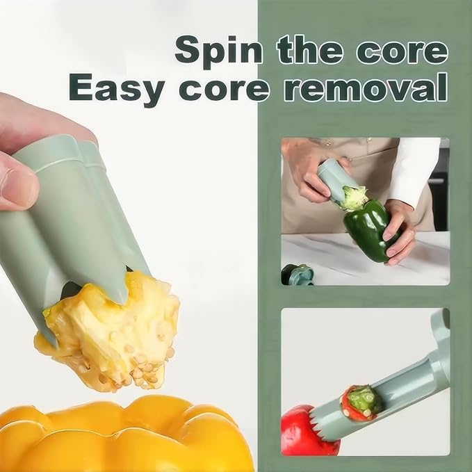 2PCS Pepper corer seed remover,Upgrade2 in 1 Fruit Pepper Seed Corer Remover,Quickly Cutting and Deseeding Bell Pepper Corer Tool for Vegetables Kitchen Gadget