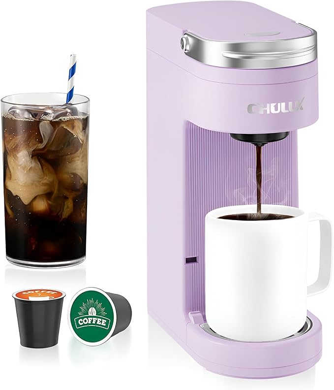 CHULUX Slim Single Serve Coffee Maker for K Pods, One Cup Coffee Maker Fits 7.3" Travel Mugs, Coffee Machine with 6 to 12oz Brew Sizes, Lavender