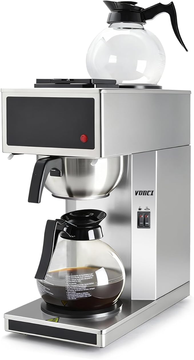VONCI 1610W Commercial Coffee Maker, 12 Cup Drip Coffee Machine, 2 Glass Carafes and 2 Warmers, Stainless Steel Housing & Funnel, Industrial Coffee Maker for Offices, Hotels, Home