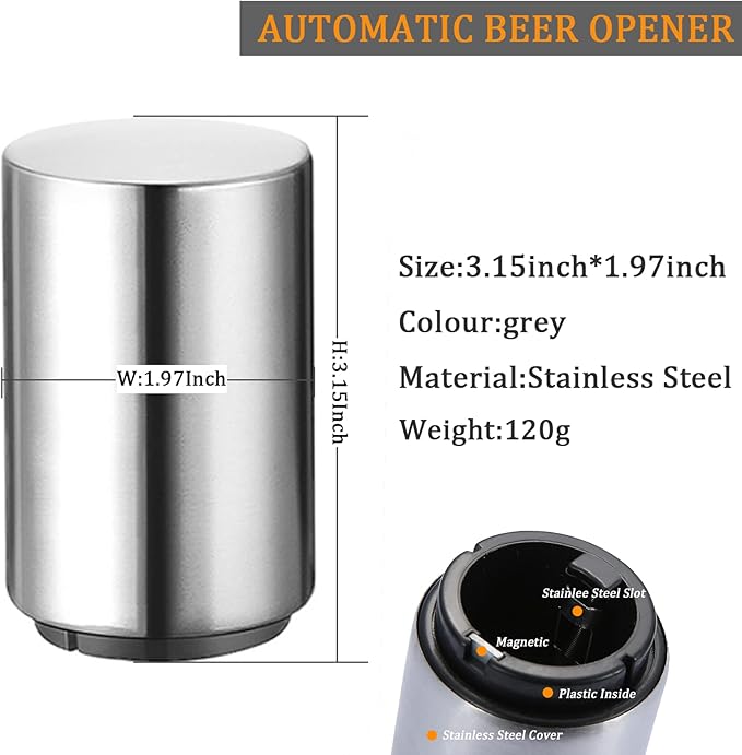 3 Pieces Automatic Magnetic Beer Bottle Opener(Stainless Steel), Portable Pop the Top Wine Bottle Cap Catcher, Quick Open, No Damage Push Down Bartender Tools for Bar, Home, Kitchen, Party, Restaurant