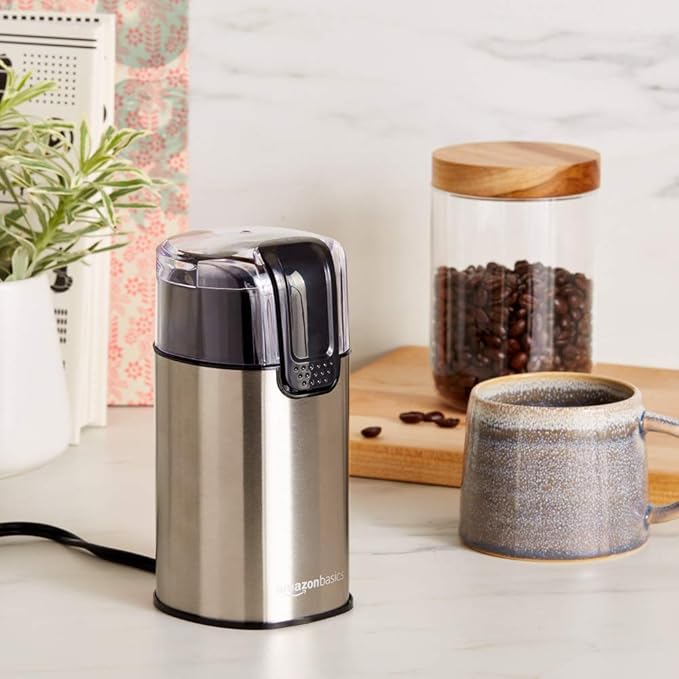 Amazon Basics Fast Electric Coffee Grinder for Home Use, Easy to Use Coffee Bean and Spice Grinder with Heavy-Duty Stainless Steel Grind Blades