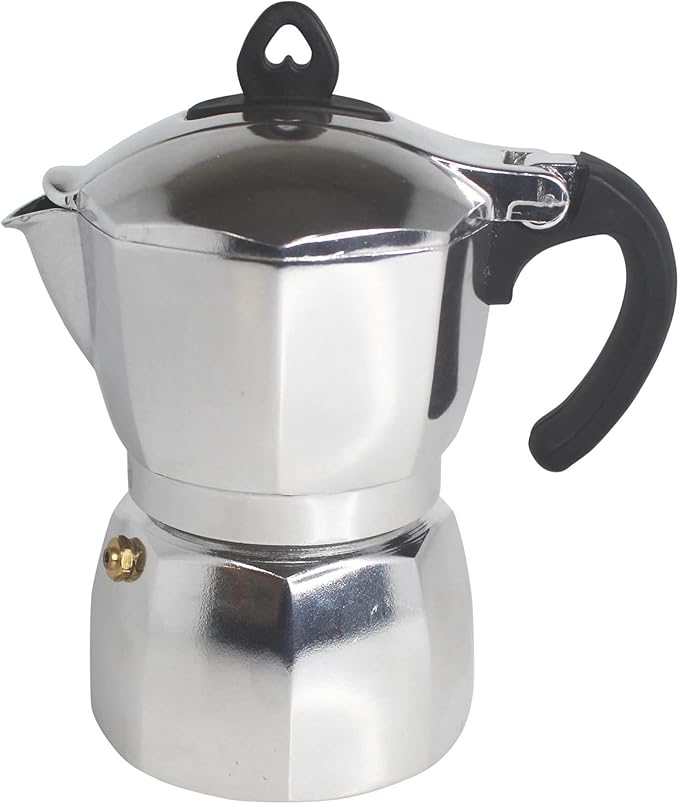 Imusa 6 Cup Stovetop Espresso Maker with Heart Shaped Knob, Silver