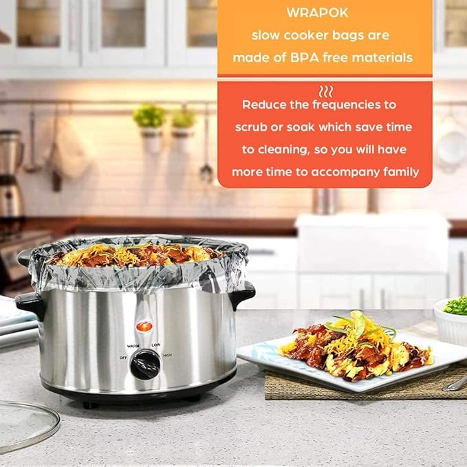 ECOOPTS Slow Cooker Liners (30 Liners), 14" × 22" Pot Liners Fit 6-10 Quarts, Disposable Cooking Bags Suitable for Oval & Round Pot, BPA Free (14" × 22")