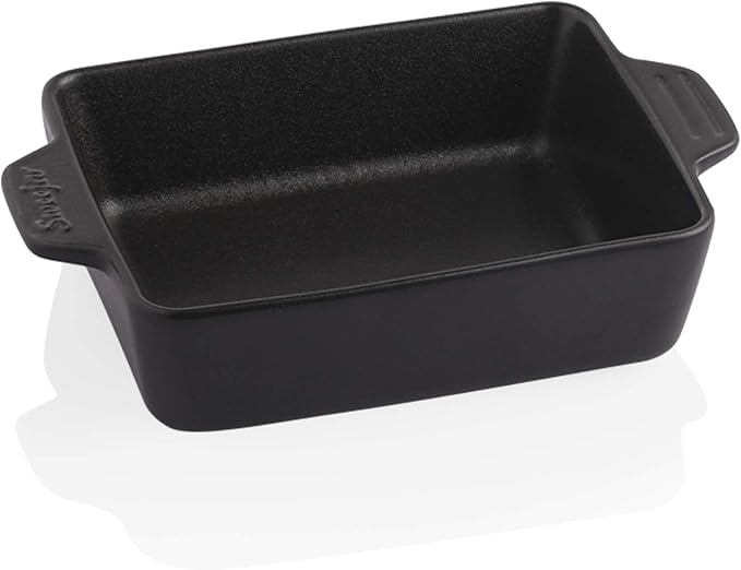 Sweejar Ceramic Baking Dish, Rectangular Small Baking Pan with Double Handles, 20 Oz for Cooking, Brownie, Kitchen, 6.5 x 4.9 x 1.8 Inches(Black)