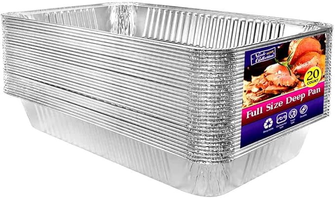 Aluminum Deep Foil Pans Full Size, Large Disposable Roasting & Baking Pan, 21"x13" (20 Pack) Extra Heavy Duty Chafing Trays for Hotels, Restaurants, Caterers, Steam Table, Buffets & Bakeware