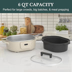 MAGNIFIQUE 6 Quart Programmable Slow Cooker Removable Healthy Nonstick Pot - Small Kitchen Appliance for Family Dinners - Serves 6+ People - Heat Settings: Keep Warm Oatmeal
