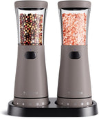 Electric Salt and Pepper Grinder Set with Storage Base, Stainless Steel Rechargeable Salt and Pepper Grinder Set with 4.5 oz Large Capacity, 1.8" Wide Mouth, Adjustable Coarseness, Ideal for Kitchen