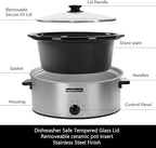 HOMECOOKIN 7 Quart Slow Cooker Oval Manual Pot Food Warmer with 3 Cooking Settings, Stainless Steel