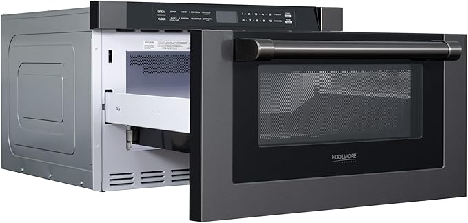 KoolMore Reserve 24 in. 1.2 cu. ft. Microwave Drawer with Electric Door Opening, 10 Power Levels, Sensor Cooking, Melt, Defrost, Bake, Roast, Broil, 1500 Watts, UL Certified in Black Stainless-Steel