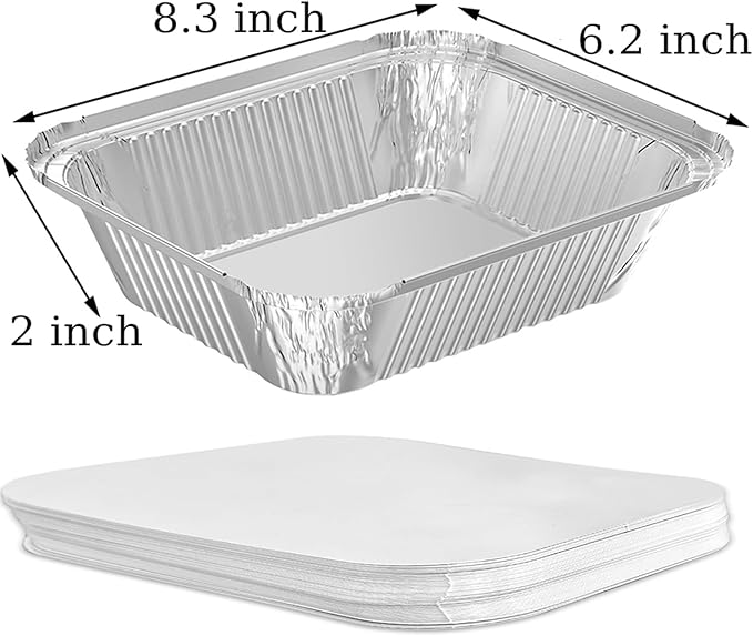 WANBAO 50 PACK 8.3"x6.2" Disposable Tin Foil Pans with Lids 2.25LB Aluminum Pans To Go Containers for Cooking, Baking, Catering Party Meal Prep, Take Out, Freeze