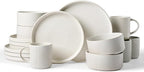 Famiware Star Dinnerware Set with Mugs, Service for 4 (16pcs), Ribbed Stoneware Plates and Bowls Dishes Sets - Chip & Scratch Resistant, Microwave & Dishwasher Safe, Matte White