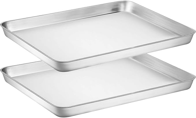 Wildone Baking Sheet Set of 2 - Stainless Steel Cookie Sheet Baking Pan, Size 12 x 10 x 1 inch, Non Toxic & Heavy Duty & Mirror Finish & Rust Free & Easy Clean