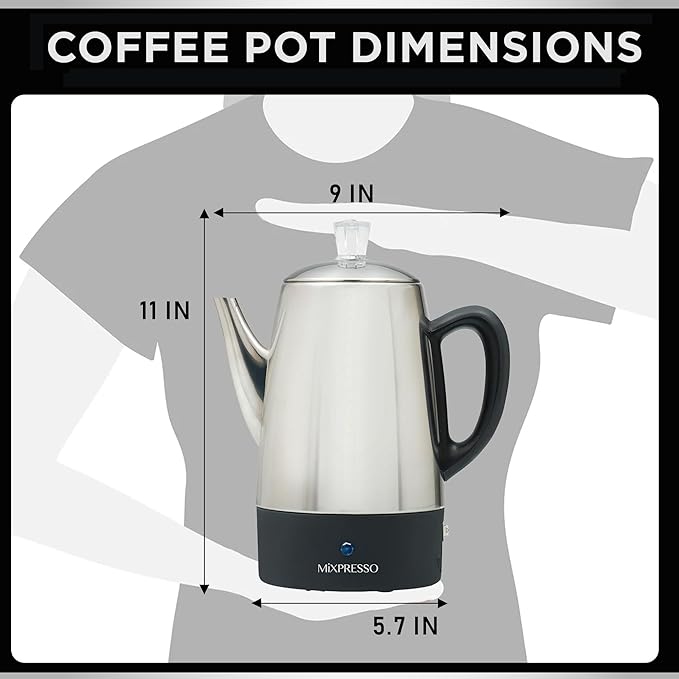 Mixpresso 10 Cup Percolator Coffee Pot Electric, Stainless Steel Coffee Percolator Electric With Keep Warm Function, Classic Perculator Pot With Removable Basket for Home or Office
