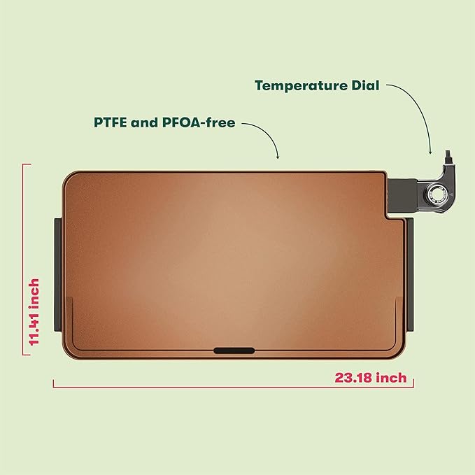 bella XL Electric Ceramic Titanium Griddle, Make 15 Eggs At Once, Healthy-Eco Non-stick Coating, Hassle-Free Clean Up, Large Submersible Cooking Surface, 12" x 22", Copper/Black