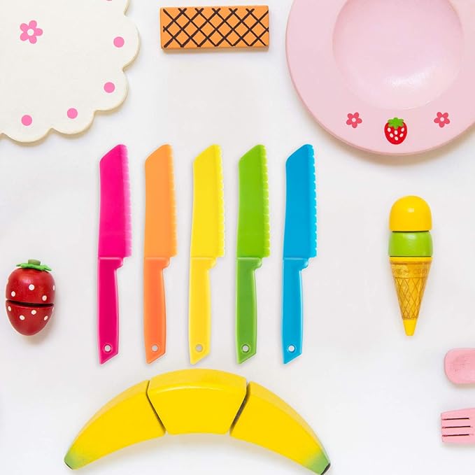 JOVITEC 10 Pieces Kid Knife Plastic Kids Safe Knives for Real Cooking, Nylon Children Toddler Cooking Kitchen Set Bulk for Bread, Lettuce and Salad