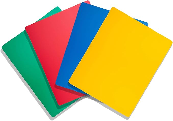 Professional Kitchen Cutting Board Mats - 15x12 Inch NSF Approved, Flexible 4 Color Set (Red, Blue, Green, Yellow) for Meat, Vegetables and Seafood (1/16" Thick)