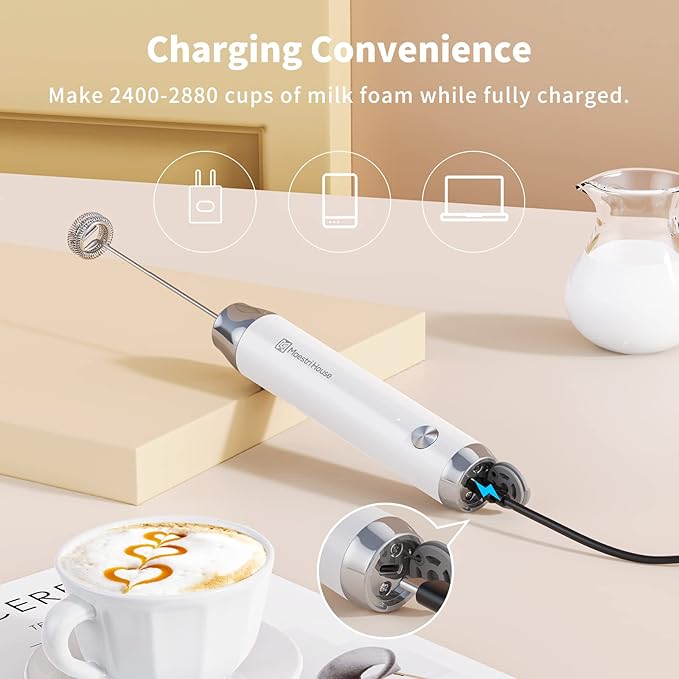 Maestri House Rechargeable Milk Frother, LunaFro NS Handheld Electric Foam Maker Waterproof Detachable Stainless Steel Whisk Drink Mixer Foamer for Lattes, Cappuccino, No Stand