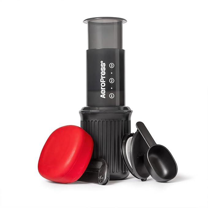 AeroPress Go, Extra Small Portable Coffee Maker Kit, Travel, Hiking & Camping, All-in-One French Press, Pour-Over & Espresso Style Manual Brewer, 2 Min Brew Makes a Less Bitter, More Flavorful Cup