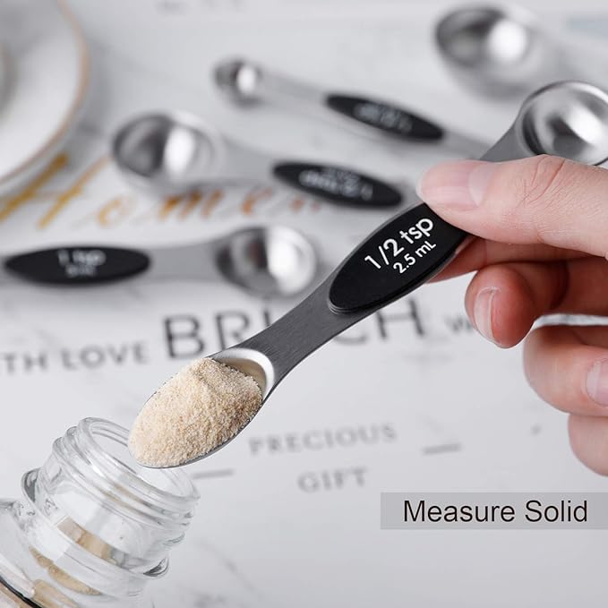 Magnetic Measuring Spoons Set Stainless Steel Dual Sided Stackable Teaspoon Tablespoon for Measuring Dry and Liquid Ingredients