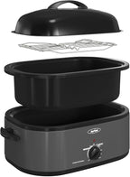 Royalcraft Roaster Oven with Self-Basting Lid, 18qt Electric Roaster with Removable Pan & Rack, Turkey Roaster Oven with Defrost & Warm Function, Stainless Steel, Grey