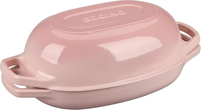 Enameled Cast Iron Oval Dutch Oven Pot with Lid, Dutch Oven for Sourdough Bread Baking, Oval Bread Pan, 5qt, Pink