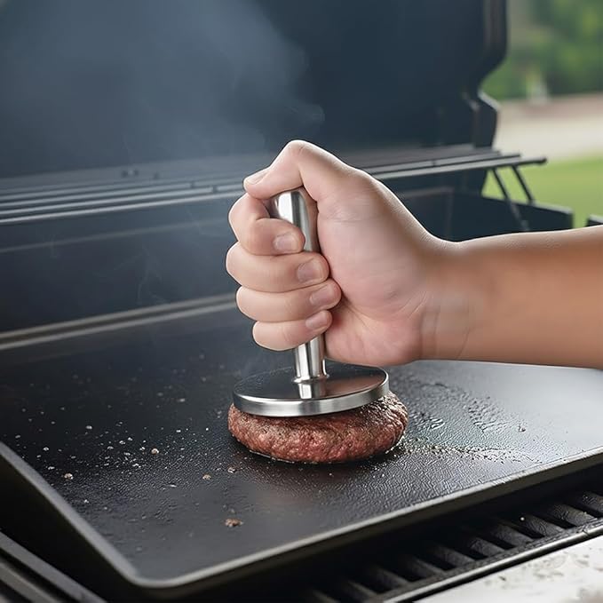 Meat Pounder Tenderizer - Solid Cast Stainless Steel Round Chicken Flattener Tool - Works Great As A Smash Burger Press - Dishwasher Safe