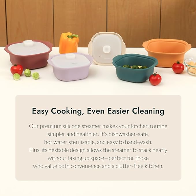 Silicone Multi-Steamer Made in Korea Microwave Steamer for Cooking & Reheating BPA-Free Flexible & Durable (Luna Purple, 30.44 fl oz)