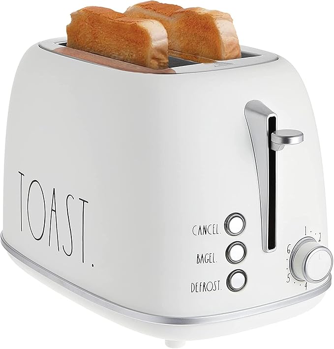 Rae Dunn Retro Rounded Bread Toaster, 2 Slice Stainless Steel Toaster with Removable Crumb Tray, Wide Slot with 6 Browning Levels, Bagel, Defrost and Cancel Options, Cream