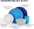 Dinnerware Set 40 PCS Wheat Straw Dishes Set - Service for 8 Unbreakable Plastic Dish Set Microwave Safe Plates and Bowls Sets Lightweight Cups Sets Outdoor Dishes - Island Colors