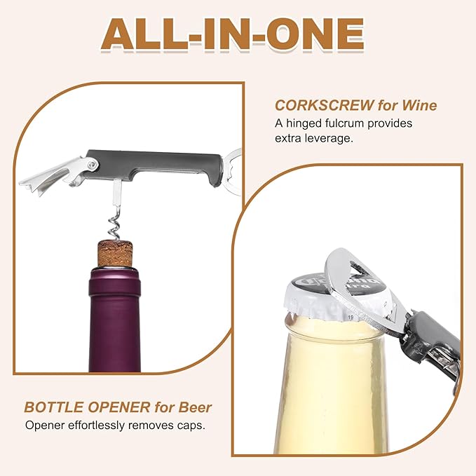 uxcell Wine Opener, Bottle Opener, Durable Stainless Steel Waiter's Corkscrew, Compact All-In-One Home Bar Tool for Bar, Party, Wedding, Home, Travel, Blue