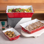 Sweejar Casserole Dishes for Oven, Ceramic Bakeware Set of 3, Rectangular Baking dish with Handles, Wave Edge Lasagna Pan Deep for Cooking, Cake, Dinner, Banquet and Daily Use (Red)