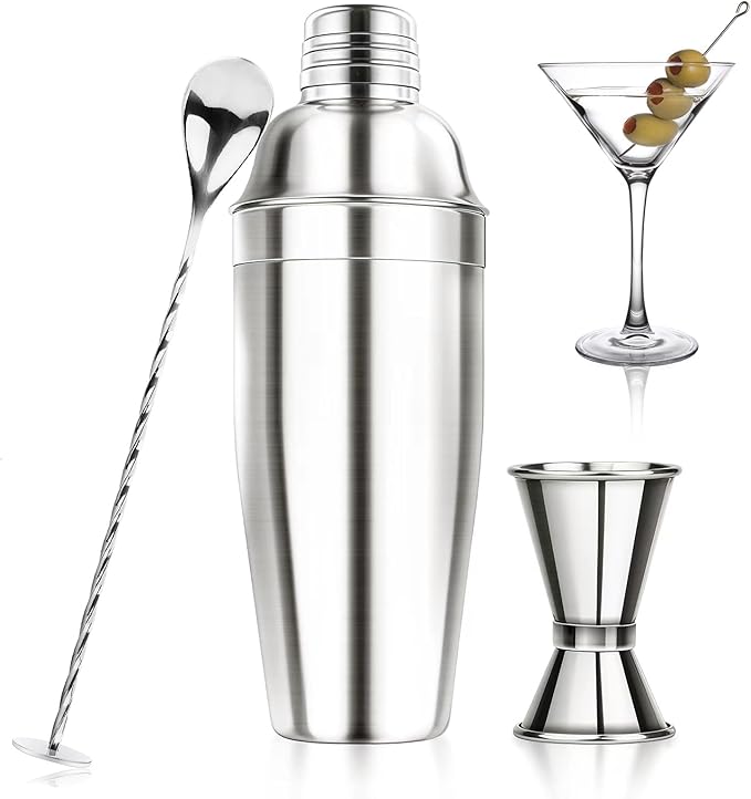 Ohtomber 24OZ Cocktail Shaker Set - Cocktail Bar Martini Drink Shaker Set with Strainer, Stainless Steel Bartender Kit Drink Mixer with Jigger, Mixing Spoon, Bar Accessories for Beginners