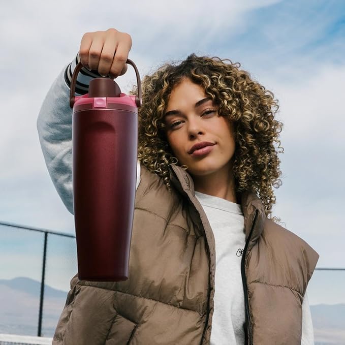 Owala FreeSip Sway Insulated Stainless Steel Water Bottle with Two-Way Spout, Built-In Straw and Bucket Handle, Made for Travel, School, and Sports, 40oz, BPA Free, Leak Proof, Black Cherry