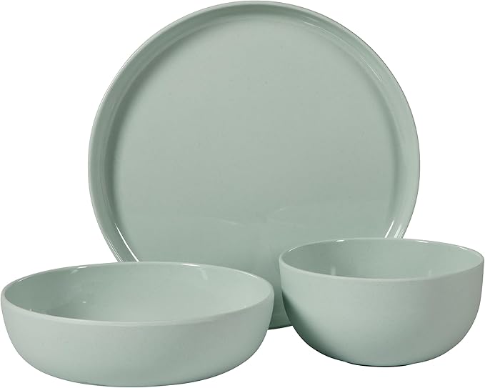 Gibson Home Candy Skies 12 Piece Unbreakable Wheat Straw Melamine Plates and Bowls Dinnerware Set - Outdoor, Camping, & Everyday Use - Matte Exterior/Shiny Interior Green