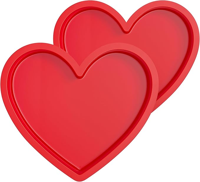 8 Inch Silicone Heart Shaped Cake Pans Small Heart Cake Pan Set Nonstick Silicone Heart Molds for Baking (2 Pcs, Red)