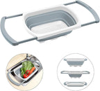 Qimh Collapsible Colander | Over The Sink Silicone Kitchen Strainers and Colanders with Extendable Handles | Veggies, Fruit and Pasta Foldable Strainer for Kitchen, 6-Quart, BPA Free