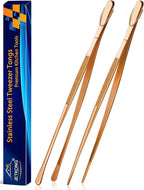 JETKONG 2 Pcs 14-Inch Kitchen Tweezers Extra Long Cooking Tweezer Tongs Stainless Steel Long Food Tweezers (Rose Gold)