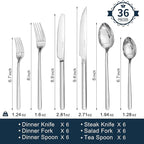 KINGSTONE 36-Piece Silverware Set with Steak Knives, Flatware Set for 6, Stainless Steel Tableware Cutlery Set for Home Restaurant, Mirror Finish,Modern Design