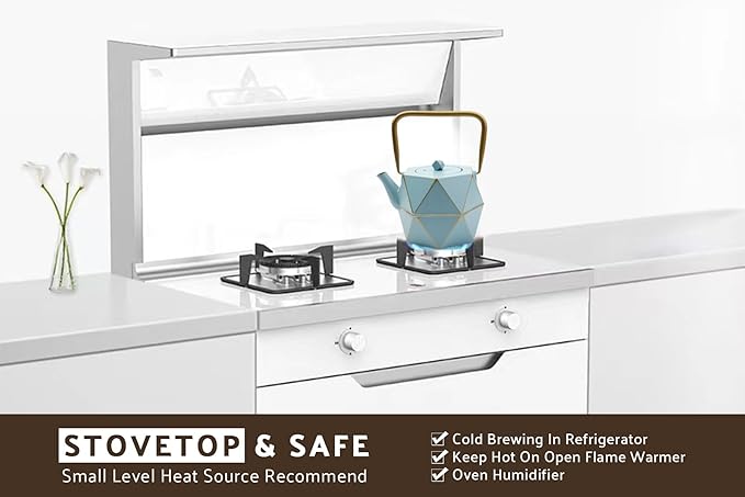 Toptier Cast Iron Teapot, Stovetop Safe Japanese Cast Iron Tea Kettle, Diamond Design Tea Pot with Removable Infuser for Loose Tea, 30 Ounce (900 ml), Blue