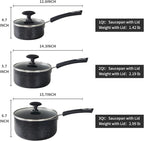 Nonstick Saucepan with Lid, Non Stick 1Qt & 2Qt & 3Qt Sauce Pan Set with Silicone Handle,Small Milk Pot with Glass Lid for Home Kitchen
