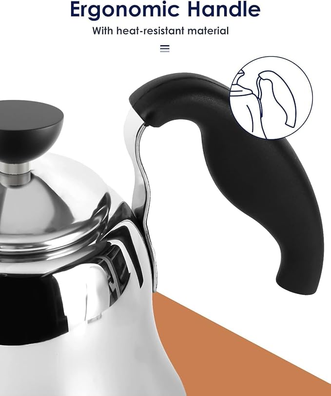 Tea Kettle for Stovetop, Barista's Choice Gooseneck Pour Over with Flow Control, Food Grade Stainless Steel Water Kettle, Tea Pot for Home & Kitchen - Small 28oz, Silver