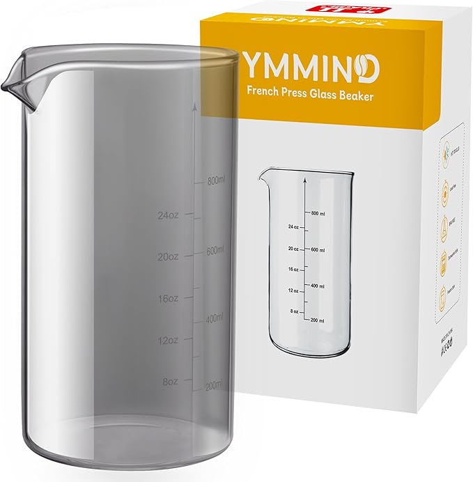 Standard Universal Design 34 oz French Press Replacement Glass Beaker, Fits Most Brands French Press Coffee Makers (1Quart / 1000ml / 5-6 Cup) Coffee Press Borosilicate Glass Water Bottle (Grey)